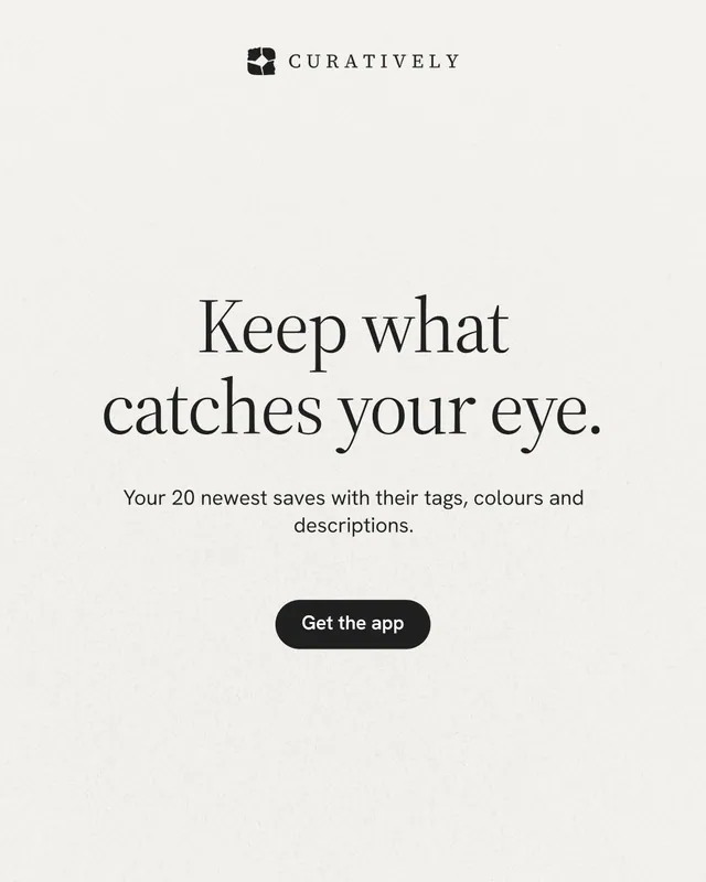 Instagram portrait post for Curatively: "Keep what catches your eye." Data card style, centred layout, light palette in white, grey.