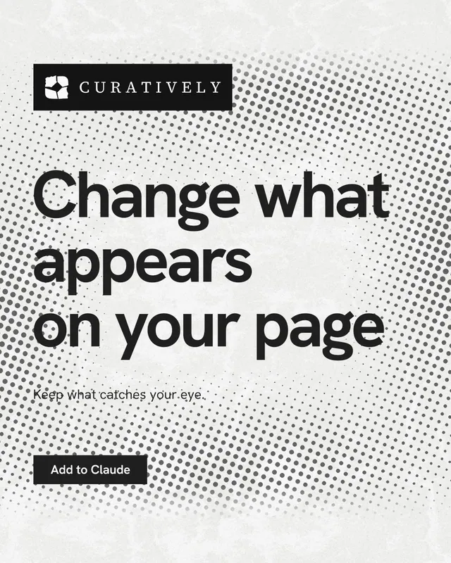 Instagram portrait post for Curatively: "Change what appears on your page". Swiss style, announce layout, light palette in white, grey.