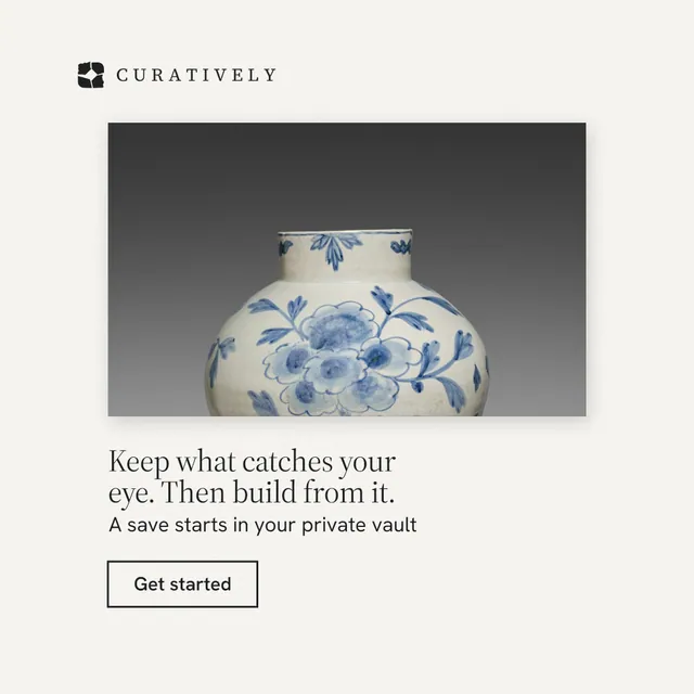 Instagram post for Curatively: "Keep what catches your eye. Then build from it." Editorial style, bottom layout, light palette in white, grey.