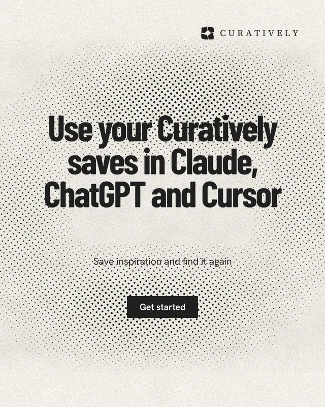 Instagram portrait post for Curatively: "Use your Curatively saves in Claude, ChatGPT and Cursor". Ink sticker style, centred layout, light palette in white, grey, yellow.