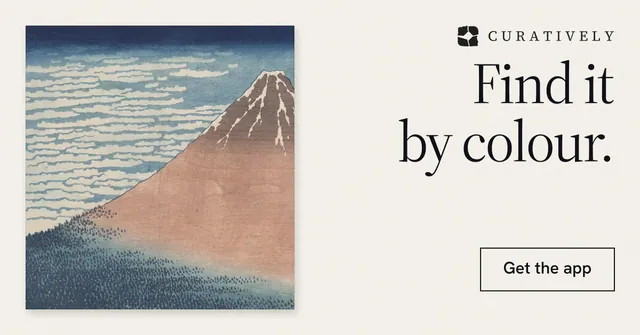 Social ad for Curatively: "Find it by colour." Editorial style, right layout, light palette in white, grey.