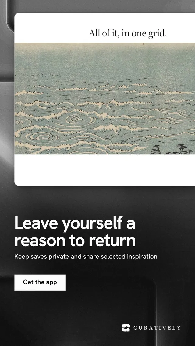 Instagram story for Curatively: "Leave yourself a reason to return". Swiss style, bottom layout, light palette in grey, black, white.
