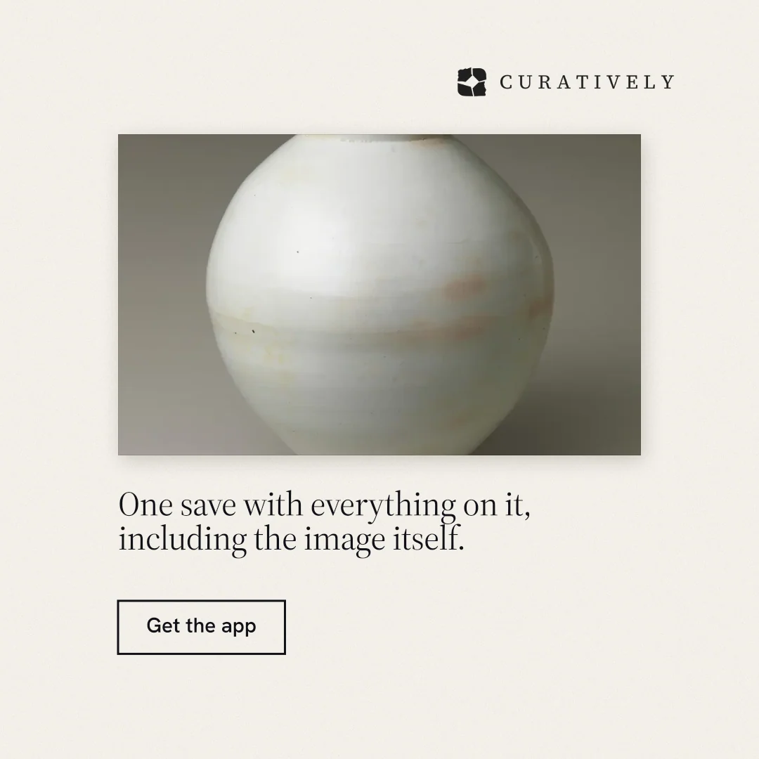 Instagram post for Curatively: "One save with everything on it, including the image itself." Editorial style, bottom layout, light palette in white, grey.