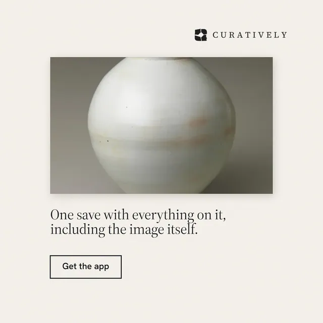 Instagram post for Curatively: "One save with everything on it, including the image itself." Editorial style, bottom layout, light palette in white, grey.