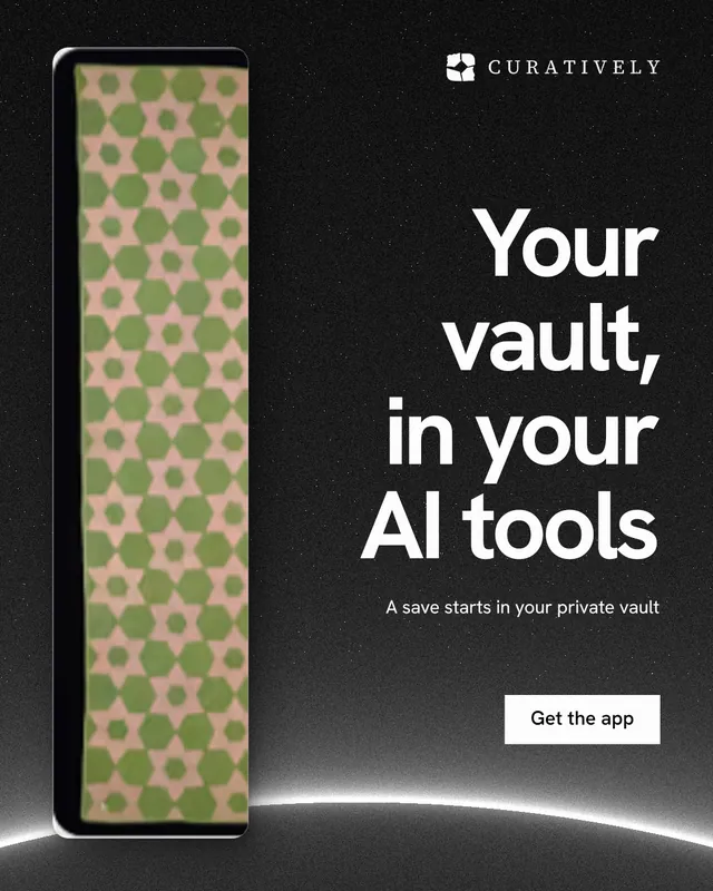 Instagram portrait post for Curatively: "Your vault, in your AI tools". Swiss style, right layout, dark palette in grey, black.