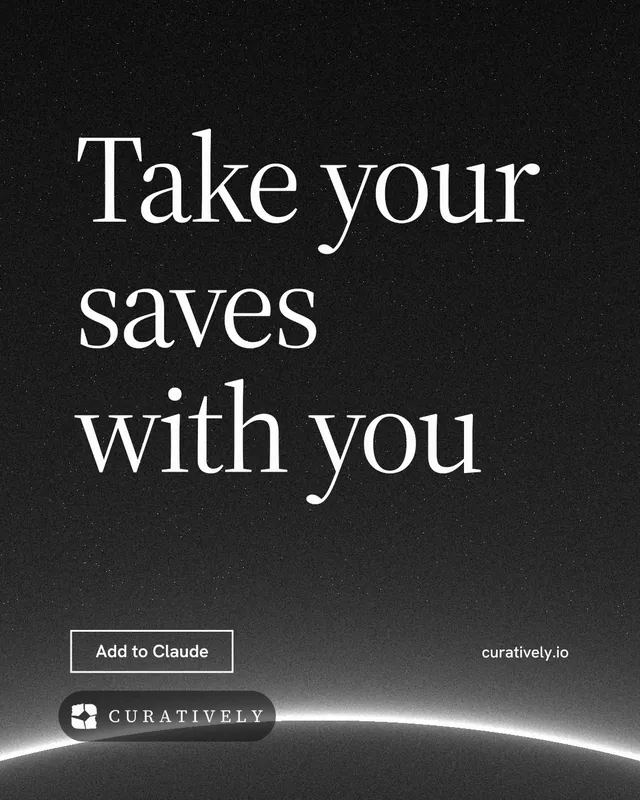 Instagram portrait post for Curatively: "Take your saves with you". Editorial style, poster layout, dark palette in black, grey.