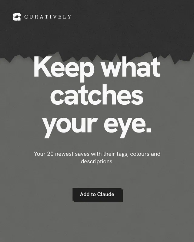 Instagram portrait post for Curatively: "Keep what catches your eye." Paper trio style, centred layout, dark palette in grey, black.