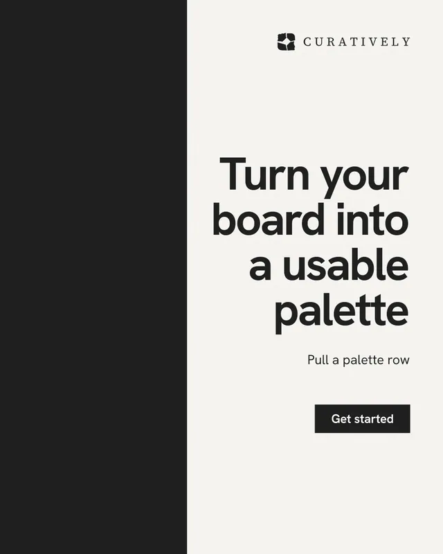 Instagram portrait post for Curatively: "Turn your board into a usable palette". Swiss style, right layout, light palette in white, black.