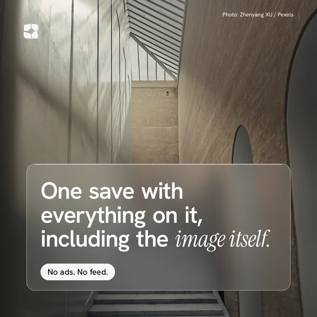 Instagram post for Curatively: "One save with everything on it, including the image itself." Glass style, technique:pexels ingredient layout, dark palette in grey, black.