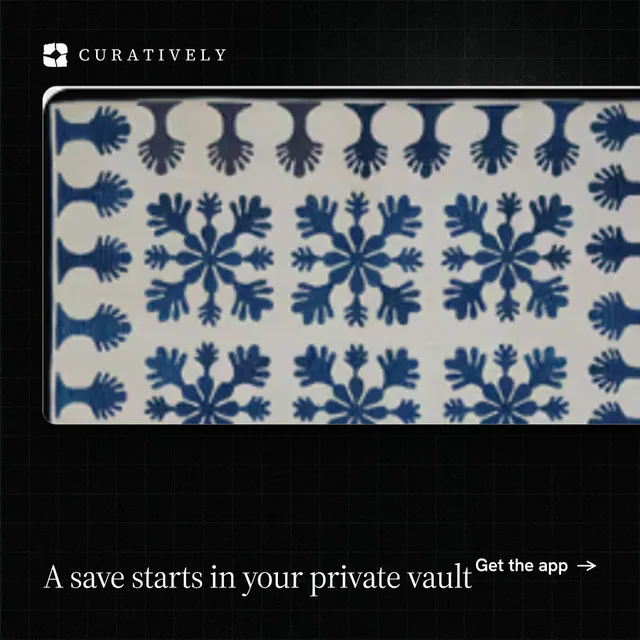 Instagram post for Curatively: "A save starts in your private vault". Phosphor atlas style, image led layout, dark palette in grey, black, blue.
