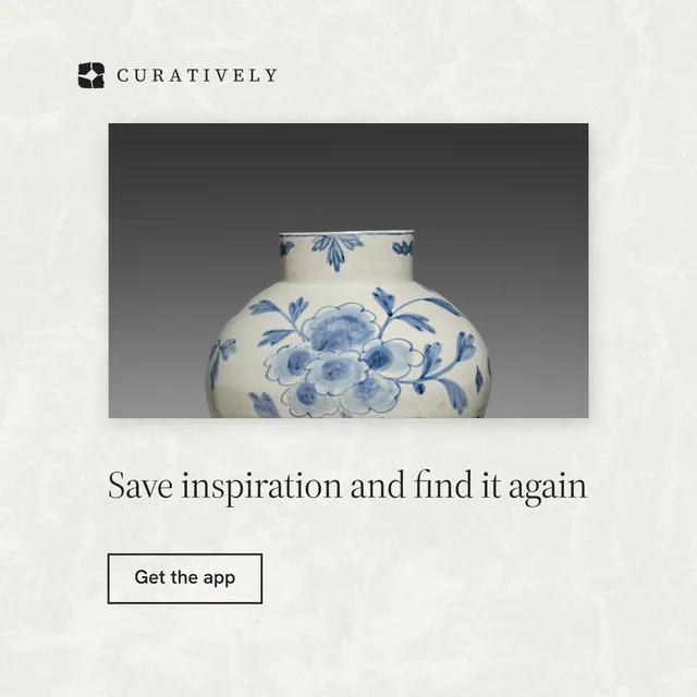 Instagram post for Curatively: "Save inspiration and find it again". Editorial style, bottom layout, light palette in white, grey.