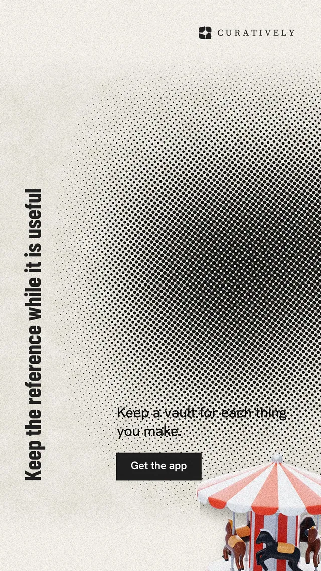 Instagram story for Curatively: "Keep the reference while it is useful". Ink sticker style, vertical layout, light palette in grey, white, yellow.