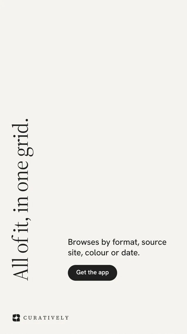 Instagram story for Curatively: "All of it, in one grid." Data card style, vertical layout, light palette in white.