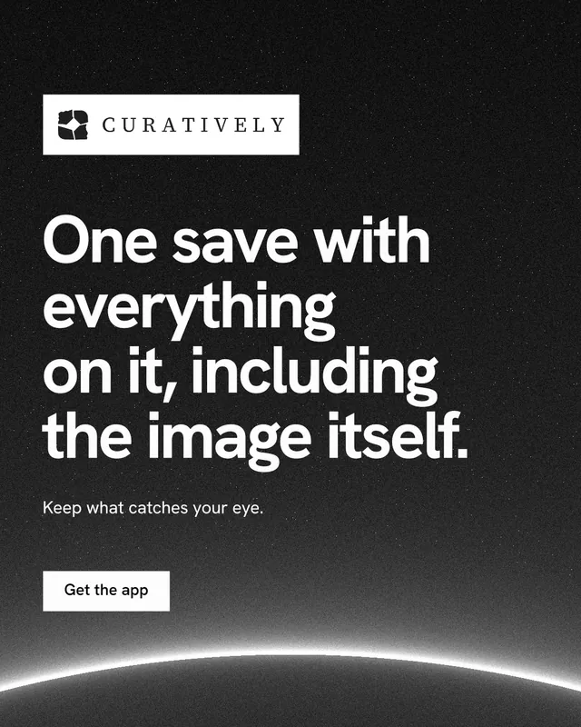 Instagram portrait post for Curatively: "One save with everything on it, including the image itself." Swiss style, announce layout, dark palette in black, grey.