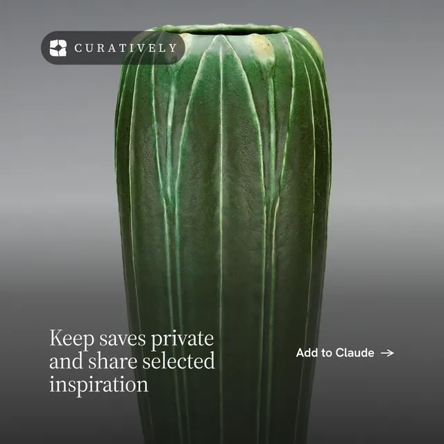Instagram post for Curatively: "Keep saves private and share selected inspiration". Editorial style, image led layout, dark palette in grey, black.