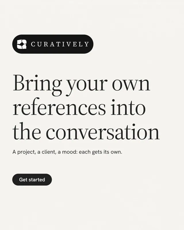 Instagram portrait post for Curatively: "Bring your own references into the conversation". Data card style, announce layout, light palette in white, grey.