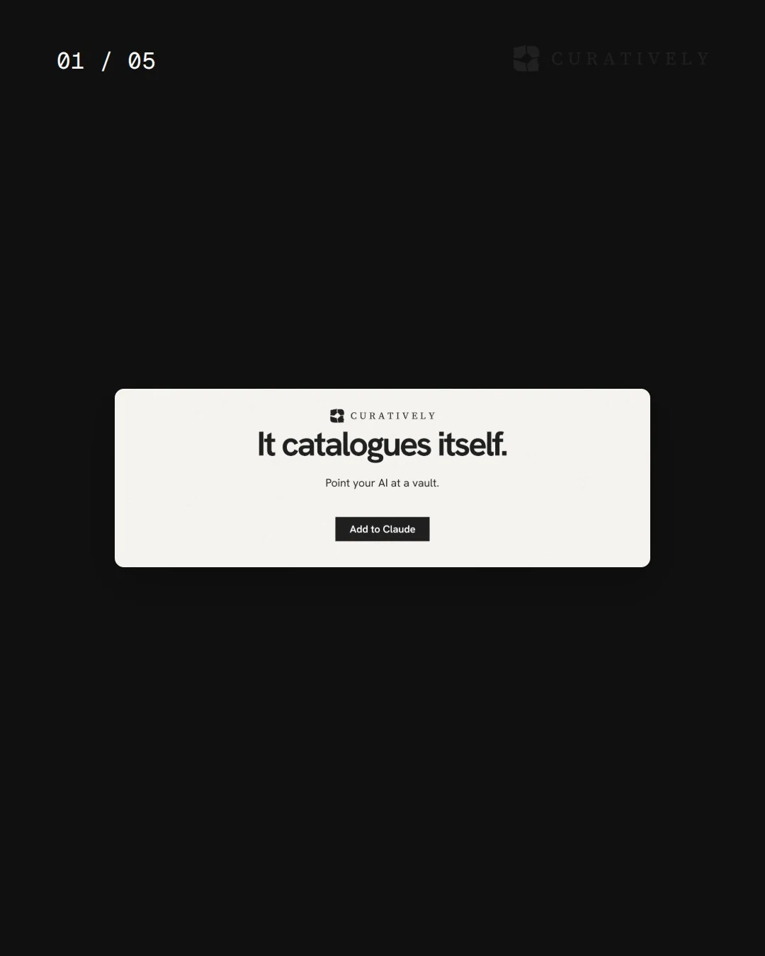Video for Curatively. Ad flipbook, 7.5 s, dark palette.