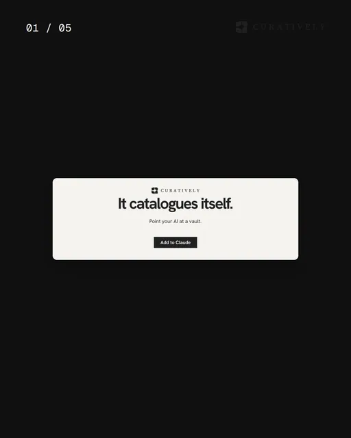 Video for Curatively. Ad flipbook, 7.5 s, dark palette.