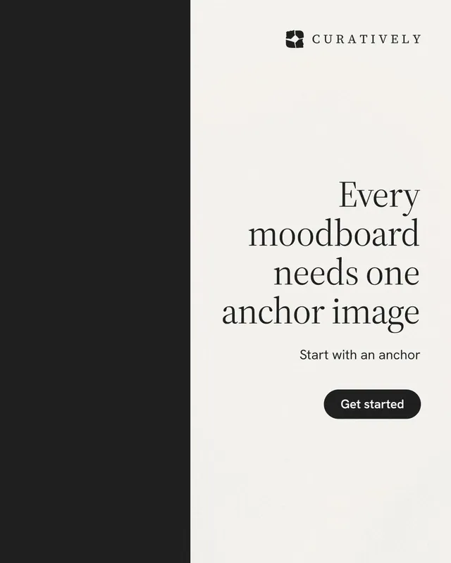 Instagram portrait post for Curatively: "Every moodboard needs one anchor image". Data card style, right layout, light palette in white, black.