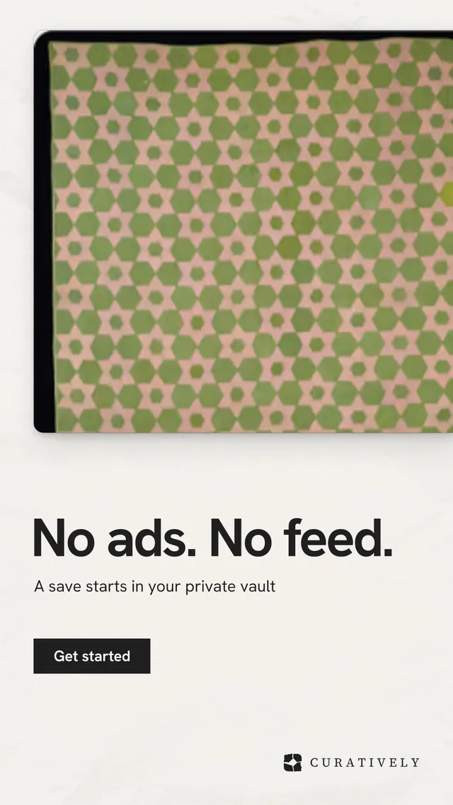 Instagram story for Curatively: "No ads. No feed." Swiss style, bottom layout, light palette in white, yellow.