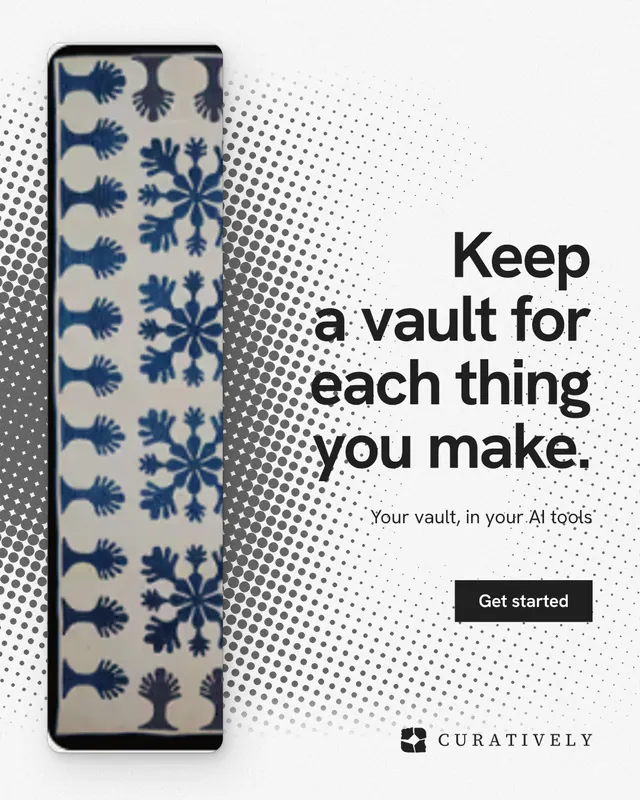 Instagram portrait post for Curatively: "Keep a vault for each thing you make." Swiss style, right layout, light palette in grey, white.