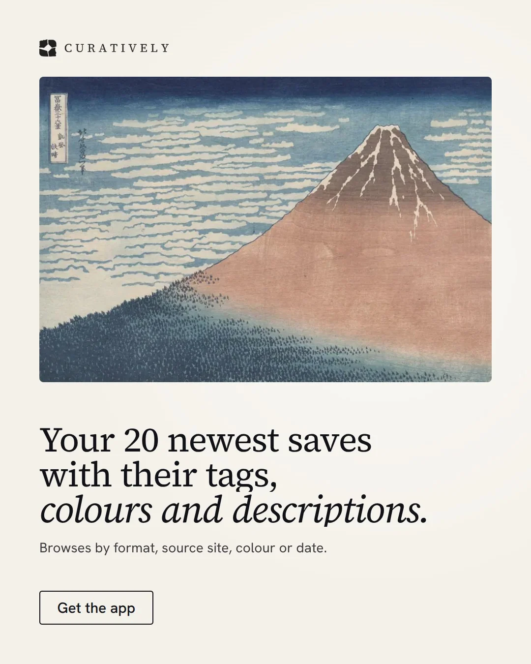 Video for Curatively: "Your 20 newest saves with their tags, colours and descriptions.". Doc motion loop, 8.0 s, light palette.