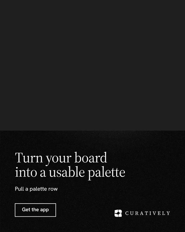 Instagram portrait post for Curatively: "Turn your board into a usable palette". Dark deco style, bottom layout, dark palette in black.