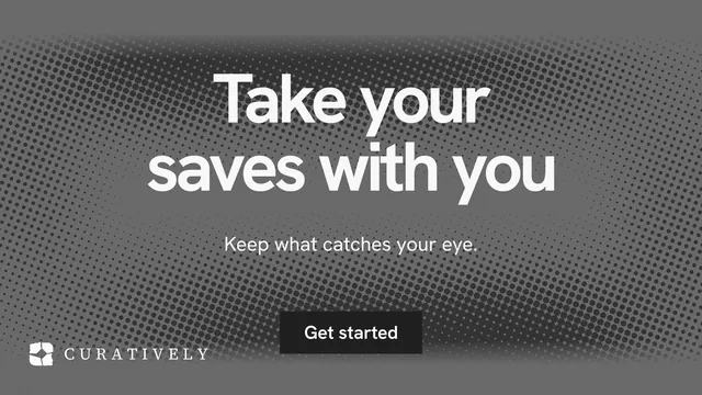 Landscape graphic for Curatively: "Take your saves with you". Swiss style, centred layout, dark palette in grey.