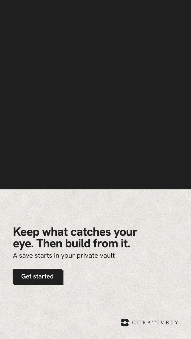 Instagram story for Curatively: "Keep what catches your eye. Then build from it." Paper trio style, bottom layout, light palette in black, white.