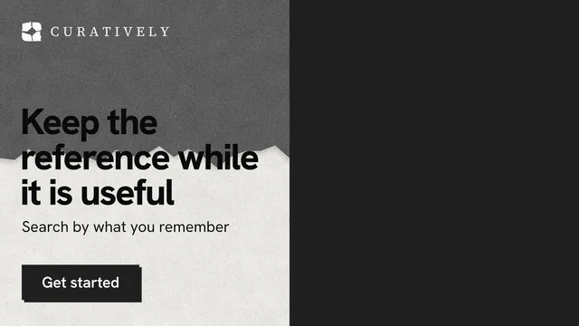 Landscape graphic for Curatively: "Keep the reference while it is useful". Paper trio style, bottom layout, dark palette in black, grey.