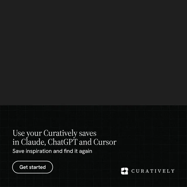 Instagram post for Curatively: "Use your Curatively saves in Claude, ChatGPT and Cursor". Phosphor atlas style, bottom layout, dark palette in black.