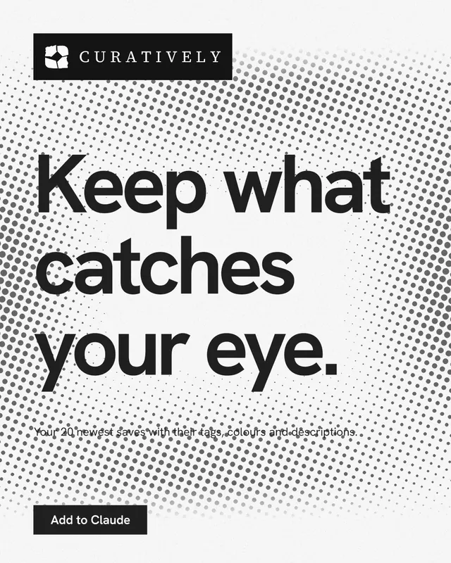 Instagram portrait post for Curatively: "Keep what catches your eye." Swiss style, announce layout, light palette in white, grey.