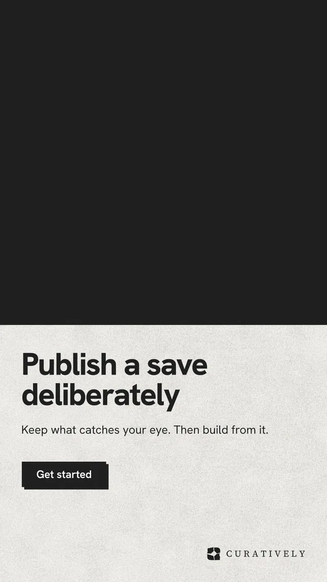 Instagram story for Curatively: "Publish a save deliberately". Paper trio style, bottom layout, light palette in black, white.