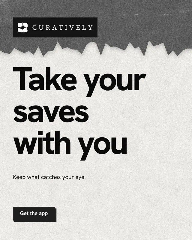 Instagram portrait post for Curatively: "Take your saves with you". Paper trio style, announce layout, light palette in white, black, grey.