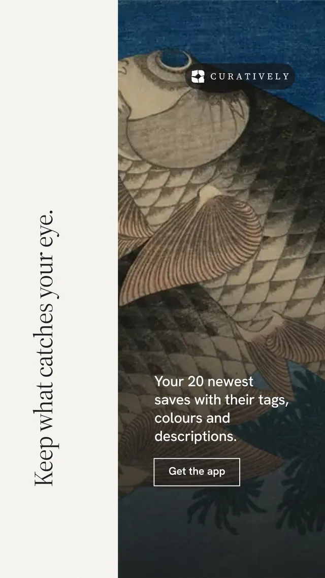 Instagram story for Curatively: "Keep what catches your eye." Editorial style, vertical layout, light palette in white, black, grey.