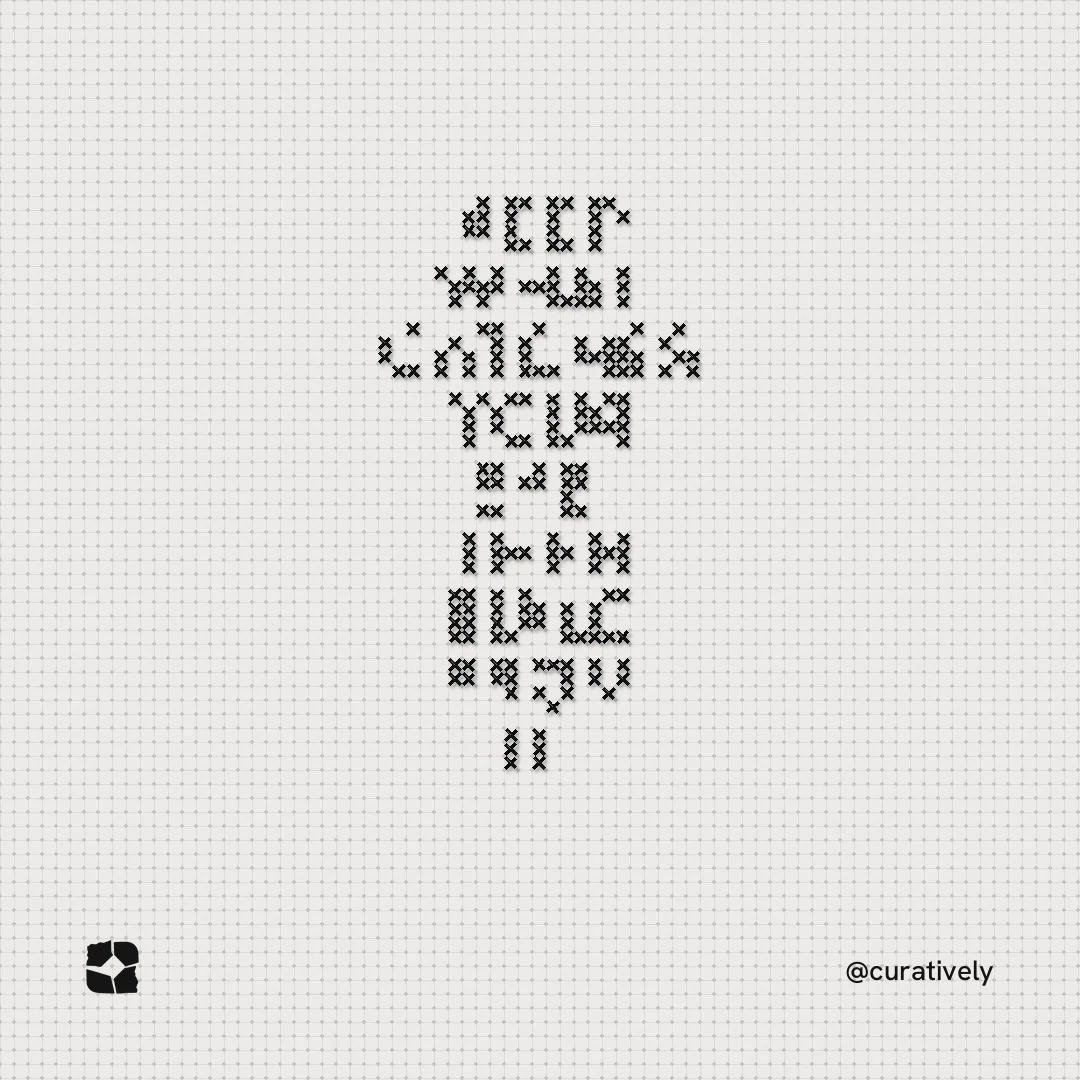 Instagram post for Curatively: "Keep what catches your eye. Then build from it." Stitch style, technique:raster type fx layout, light palette in white, grey.