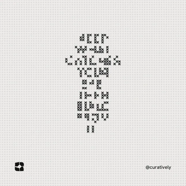 Instagram post for Curatively: "Keep what catches your eye. Then build from it." Stitch style, technique:raster type fx layout, light palette in white, grey.