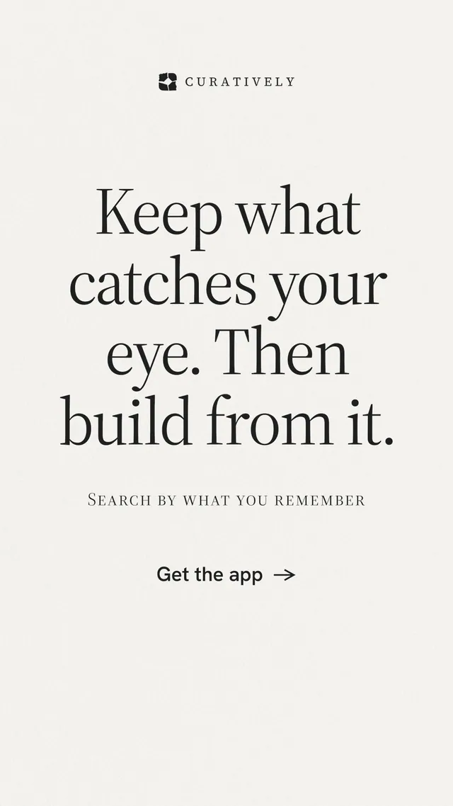 Instagram story for Curatively: "Keep what catches your eye. Then build from it." Data card style, smallcaps layout, light palette in white, grey.