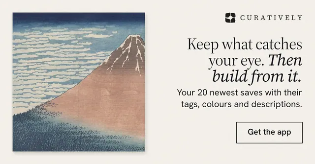 Social ad for Curatively: "Keep what catches your eye. Then build from it." Editorial style, right layout, light palette in white, grey.