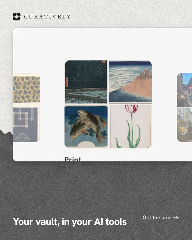 Instagram portrait post for Curatively: "Your vault, in your AI tools". Paper trio style, image led layout, light palette in grey, white.