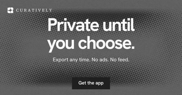 Social ad for Curatively: "Private until you choose." Swiss style, centred layout, dark palette in grey.