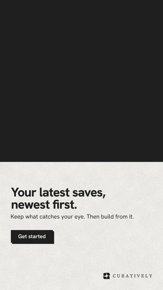 Instagram story for Curatively: "Your latest saves, newest first." Paper trio style, bottom layout, light palette in black, white.