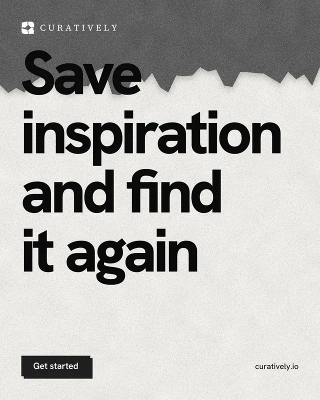 Instagram portrait post for Curatively: "Save inspiration and find it again". Paper trio style, poster layout, light palette in white, grey.