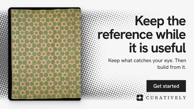 Landscape graphic for Curatively: "Keep the reference while it is useful". Swiss style, right layout, light palette in grey, white.