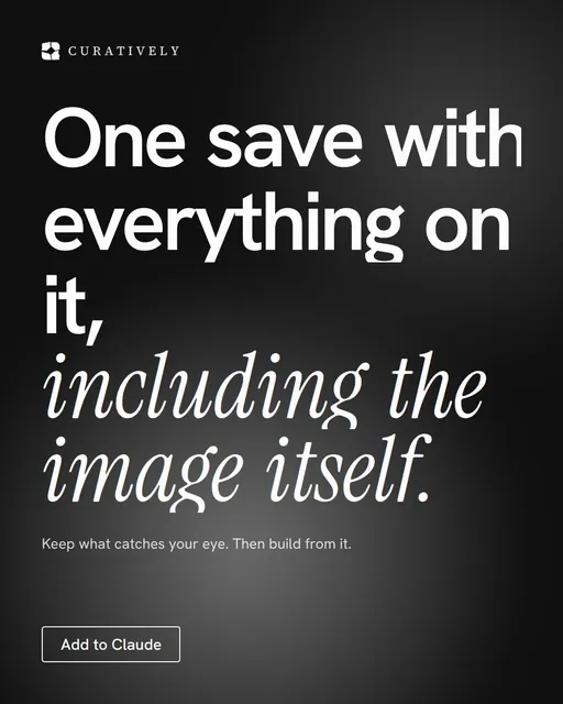 Video for Curatively: "One save with everything on it, including the image itself.". Doc motion loop, 8.0 s, dark palette.