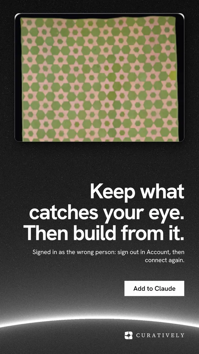 Instagram story for Curatively: "Keep what catches your eye. Then build from it." Swiss style, right layout, dark palette in yellow, black, grey.