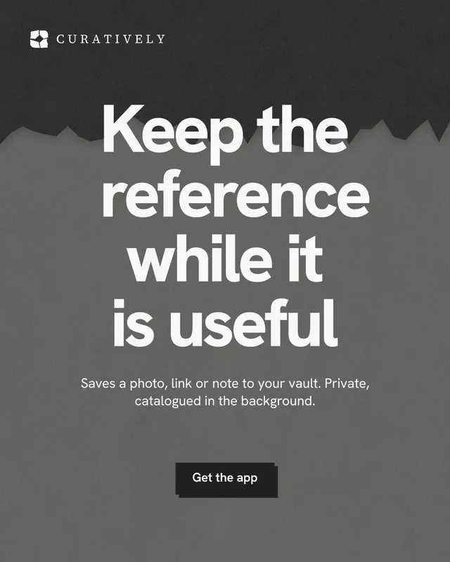 Instagram portrait post for Curatively: "Keep the reference while it is useful". Paper trio style, centred layout, dark palette in grey, black.