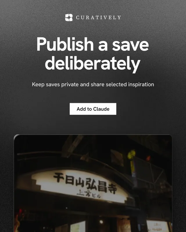 Instagram portrait post for Curatively: "Publish a save deliberately". Swiss style, centred layout, dark palette in black, grey.