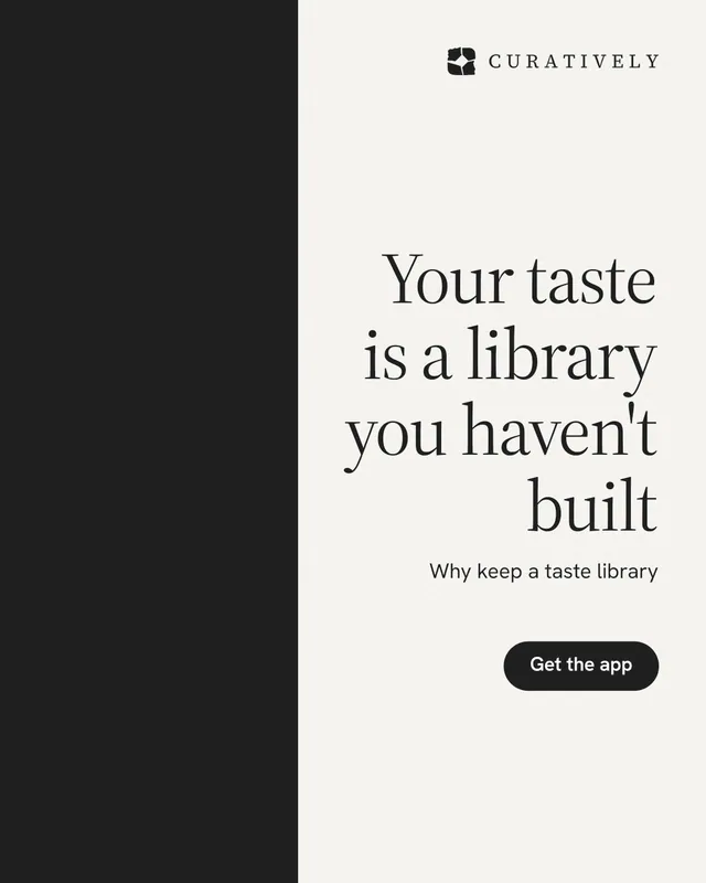 Instagram portrait post for Curatively: "Your taste is a library you haven't built". Data card style, right layout, light palette in white, black.