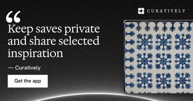 Social ad for Curatively: "Keep saves private and share selected inspiration". Swiss style, quote layout, dark palette in black, grey.